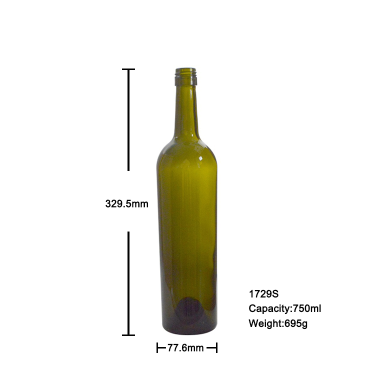 750ml Bordeaux Green Wine Bottle 1729S