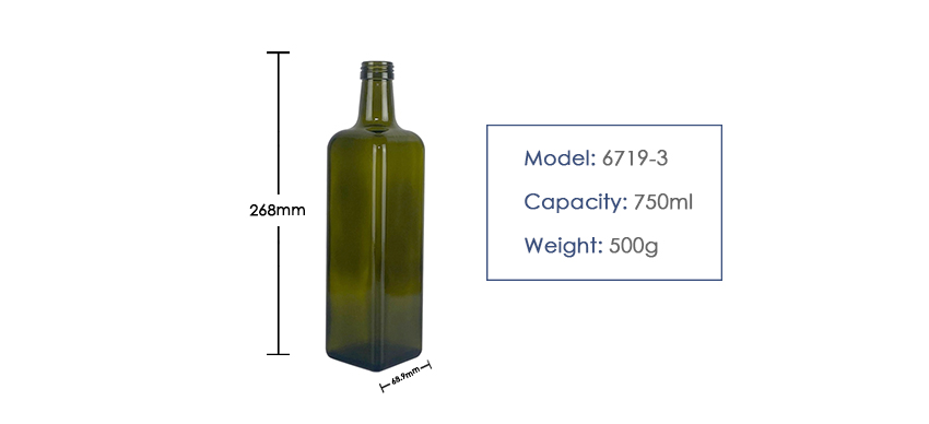 750ml Square Olive Oil Glass Bottle 6719S-3-Product size