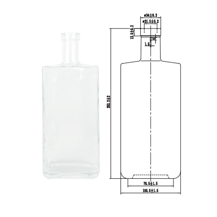 750ml Flat Square Glass Bottle