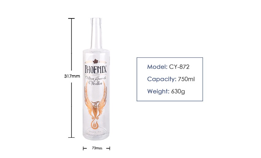 750ml Liquor Glass Bottle CY-872 - Product Size