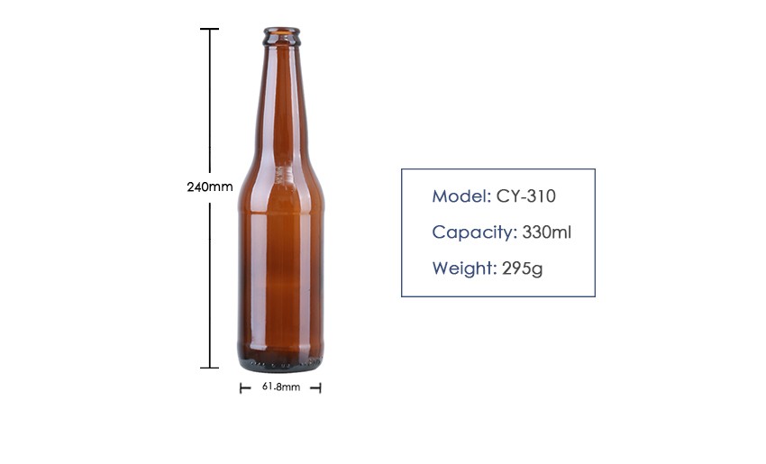 330ml Crown Cap Beer Glass Bottle CY-310 - Product Size