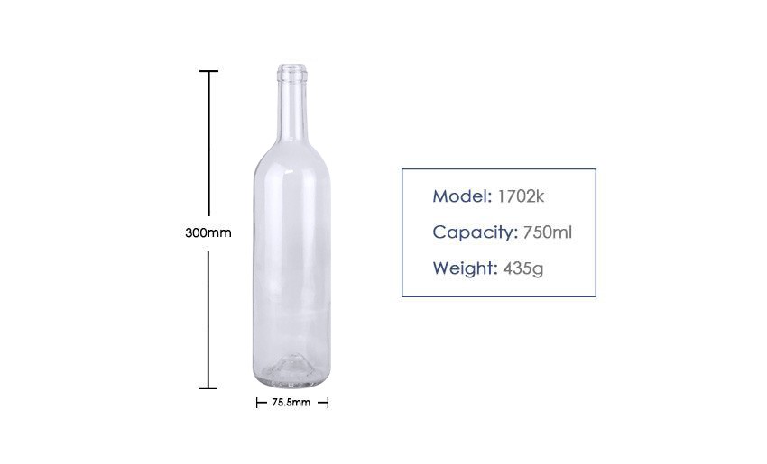 750ml Bordeaux Red Wine Glass Bottle 1702K Transparent Product-Parameter