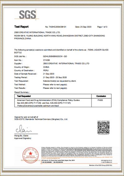 836 High white material SGS test report-Zibo Creative International Trade