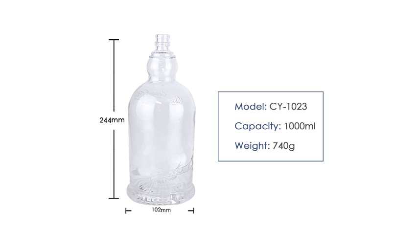 1000ml Liquor Glass Bottle CY-1023 - Product Size