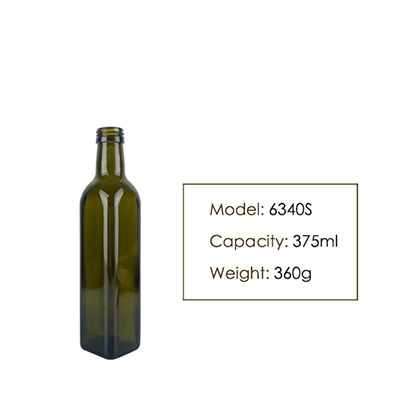 375ml Square Olive Oil Green Glass Bottle 6340S