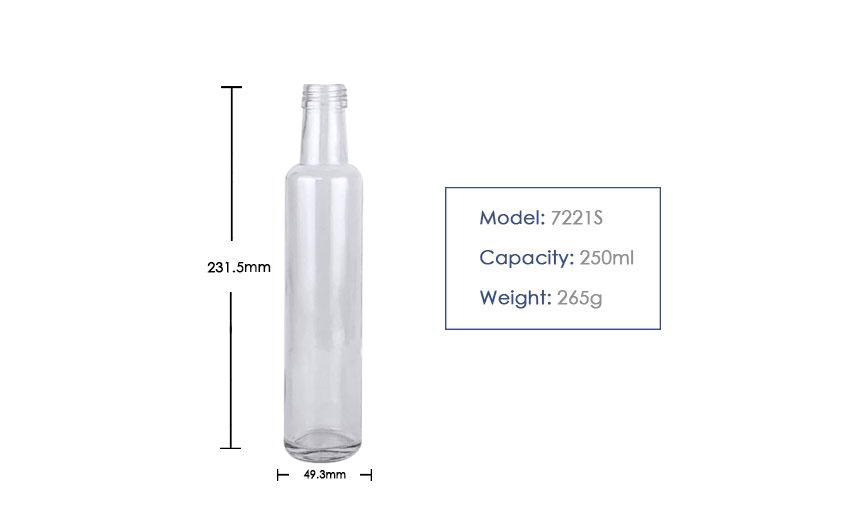 250ML Round Olive Oil Glass Bottle 7221S Transparent-Product-Parameter