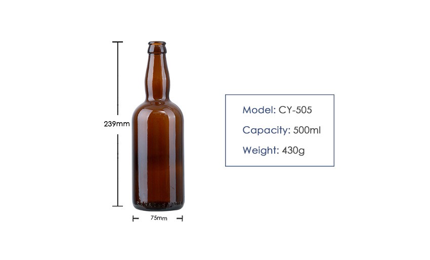 500ml Crown Cap Beer Glass Bottle CY-505 - Product Size