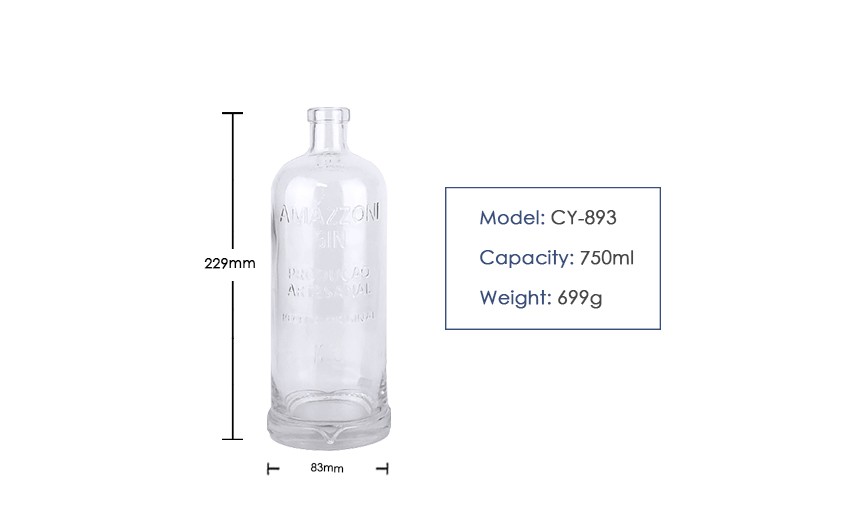 750ml Liquor Glass Bottle CY-893 - Product Size