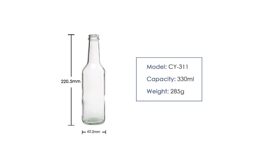 330ml Crown Cap Beer Glass Bottle CY-311 - Product Size