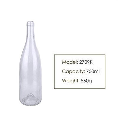 750ml Burgundy Red Wine Glass Bottle 2709K Transparent 