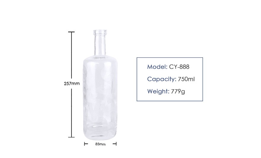 750ml Liquor Glass Bottle CY-888 - Product Size