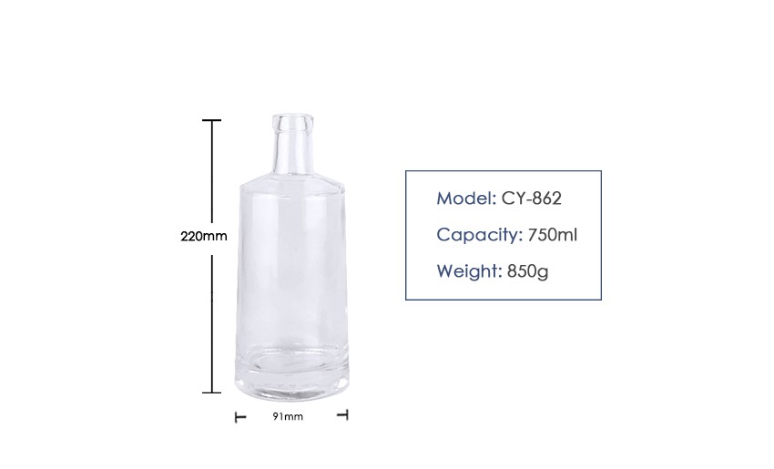 750ml Liquor Glass Bottle CY-862 - Product Size