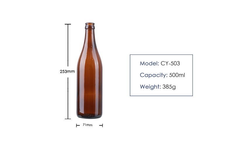 500ml Crown Cap Beer Glass Bottle CY-503 - Product Size