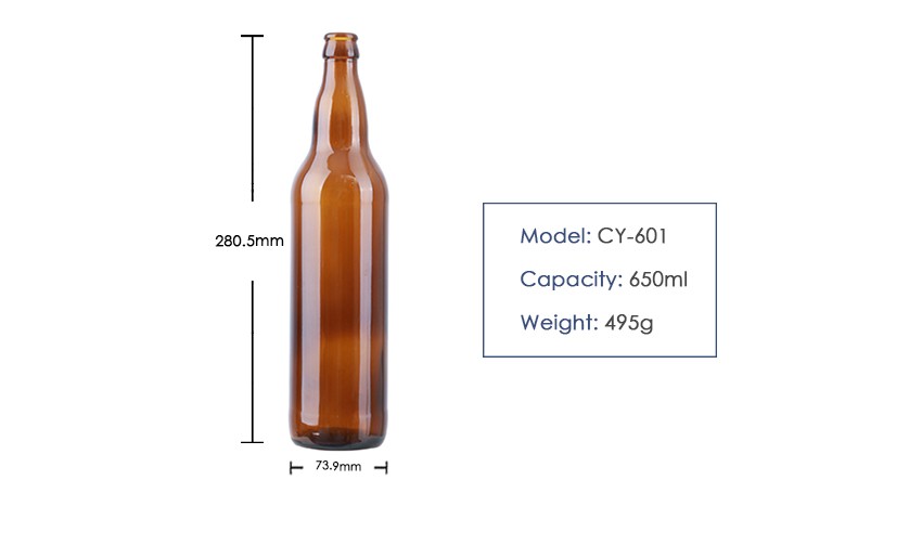 650ml Crown Cap Beer Glass Bottle CY-601 - Product Size