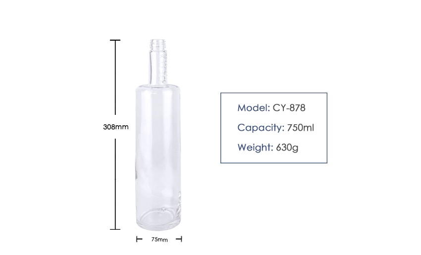 750ml Liquor Glass Bottle CY-878 - Product Size