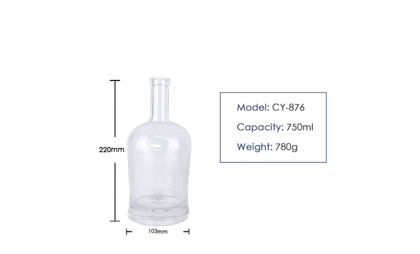 750ml Liquor Glass Bottle CY-876 - Product Size