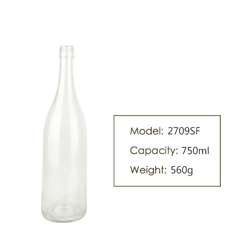 750ml Burgundy Clear Glass Wine Bottle 2709SF