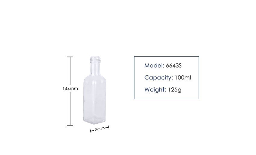 100ML Square Olive Oil Glass Bottle 6643S Transparent-Product-Parameter