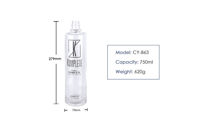 750ml Liquor Glass Bottle CY-863 - Product Size