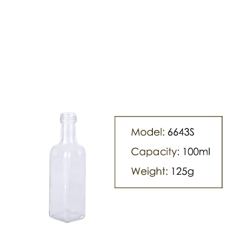 100ML Square Olive Oil Glass Bottle 6643S Transparent