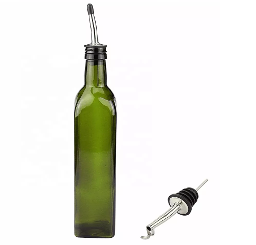 Green Olive Oil Bottle with Pourer